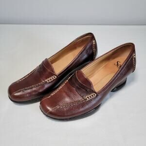 Sofft Wedge Heel Penny Loafer Shoes Womens 8 Brown Career Office Business Casual